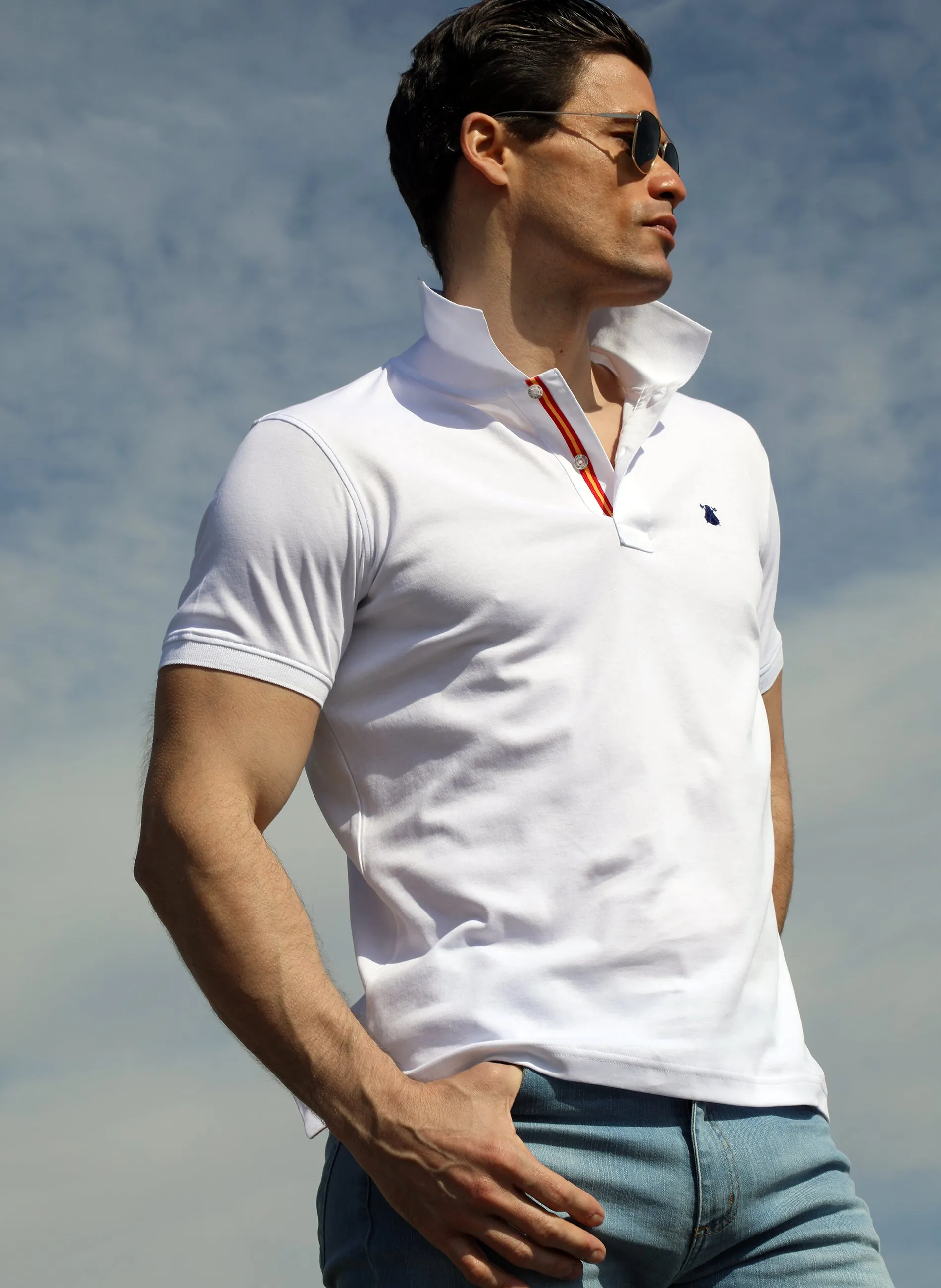 Polo Hombre Blanco Espaa Interlock