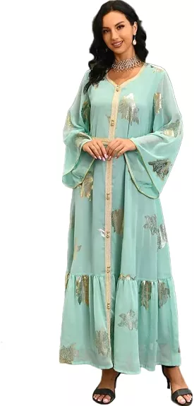 Print Abaya Dress for Women Spring Floral Ramadan Kaftan Dresses 36085