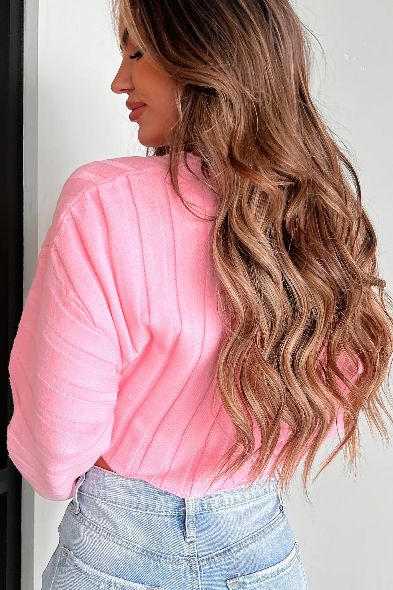 Putting On A Smile Ribbed Crop Sweater (Pink)