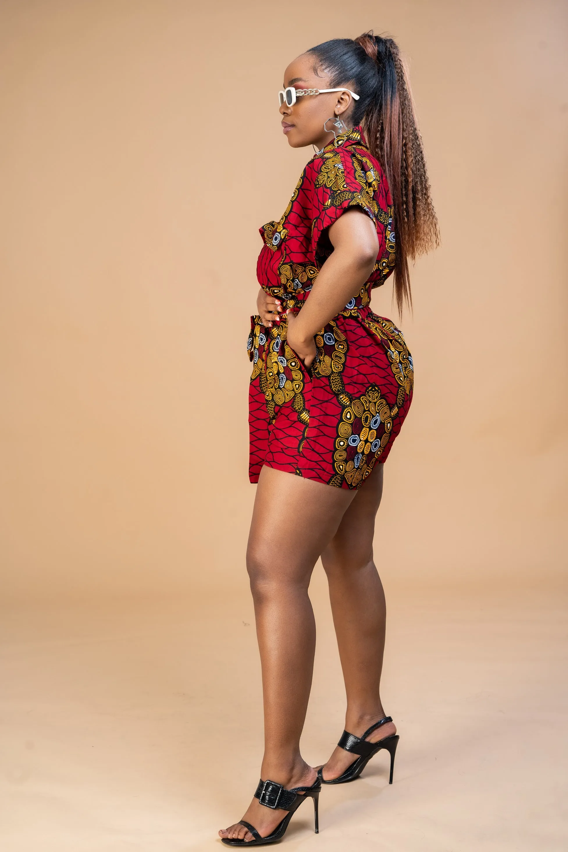 Regina Ankara Playsuit | Red African Print