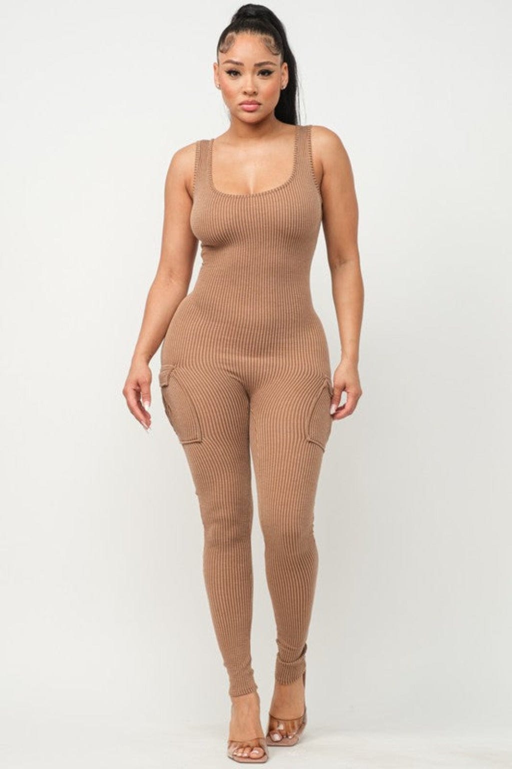 Rib Strap Season Jumpsuit-mocha