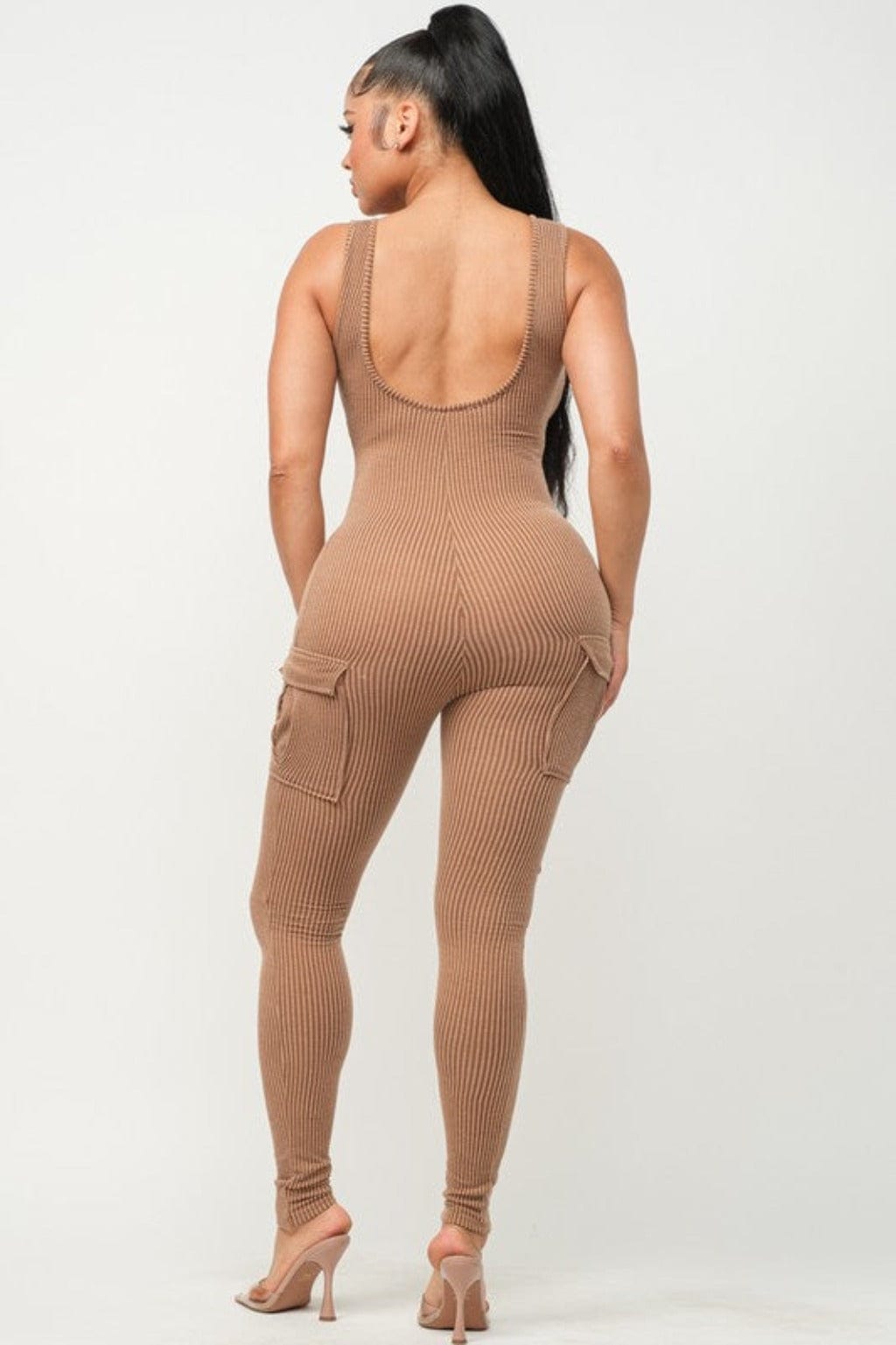 Rib Strap Season Jumpsuit-mocha