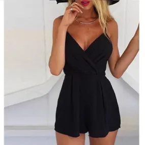 Rompers Womens Jumpsuit 2016 Sleeveless Sling Black shorts Sexy Jumpsuit #3546 SM6