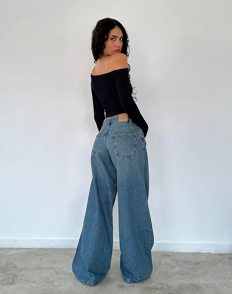 Roomy Oversized Low Rise Jeans in Vintage Blue Green