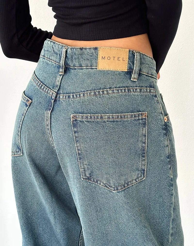 Roomy Oversized Low Rise Jeans in Vintage Blue Green