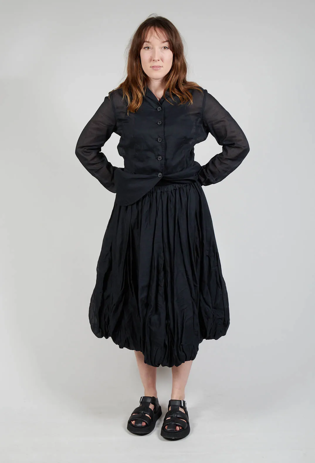 Ruched Balloon Skirt in Black Stiff