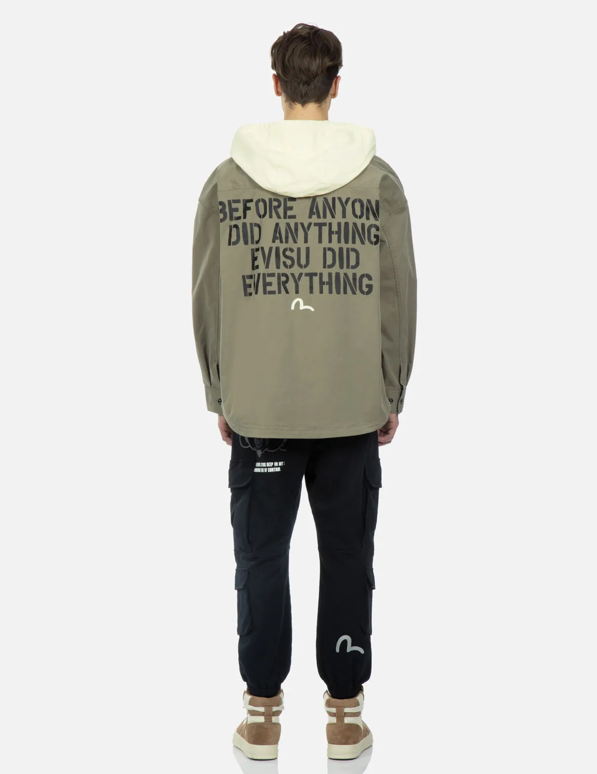 Seagull and Slogan Print Hooded Mock 2-in-1 Jacket