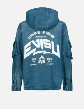 Seagull Embroidery Hooded Denim Jacket