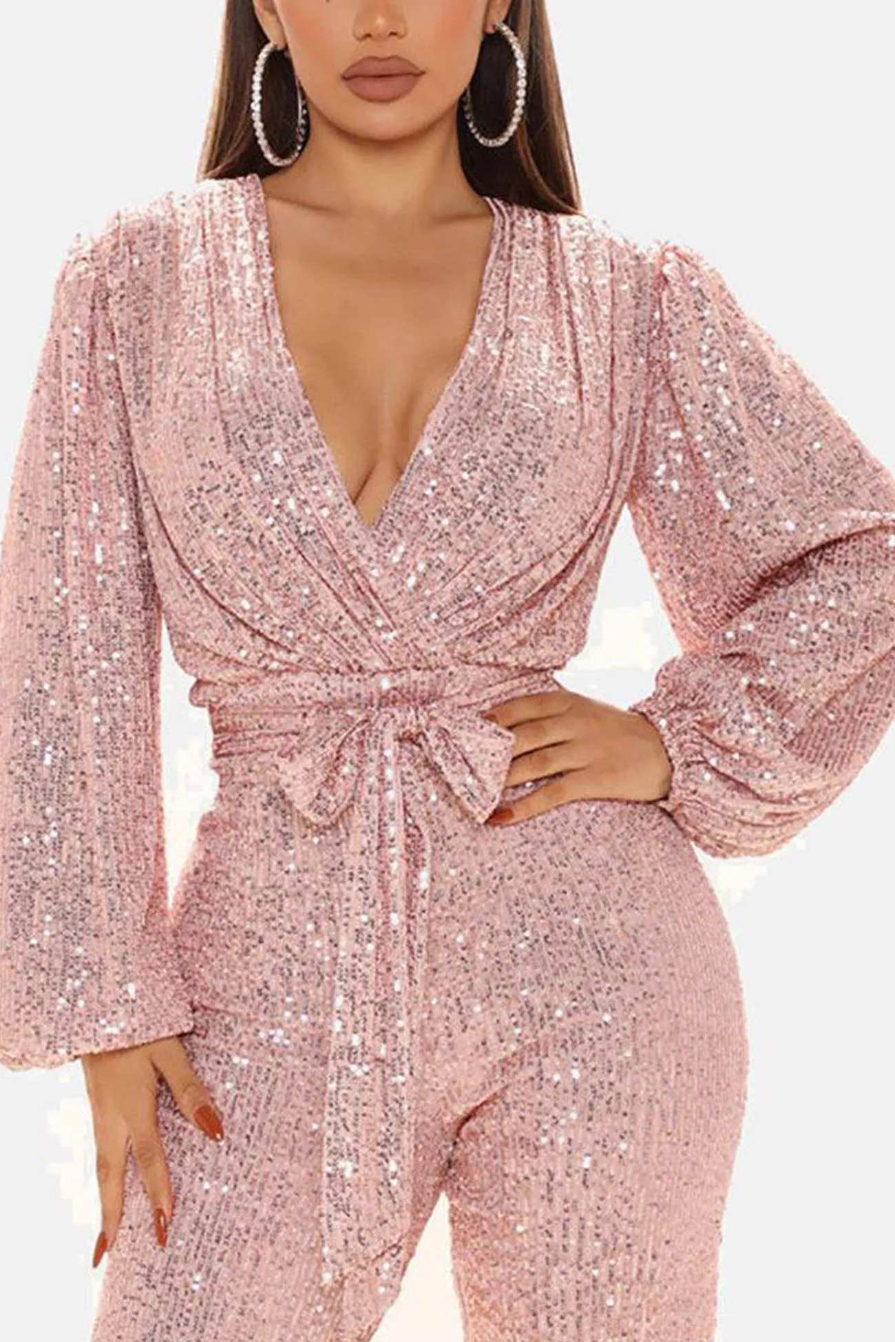 Sequin V Neck Strappy Jumpsuits