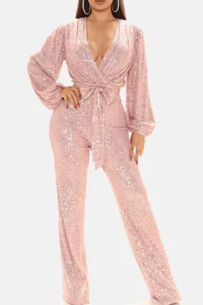 Sequin V Neck Strappy Jumpsuits