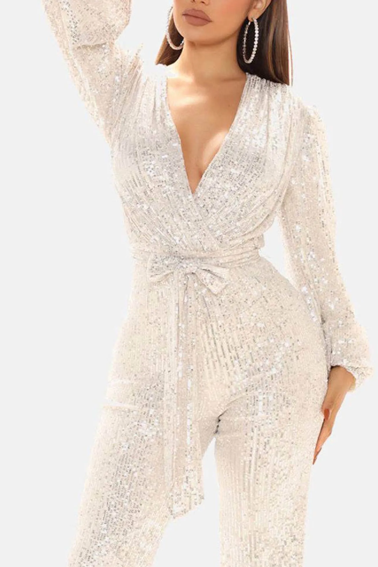 Sequin V Neck Strappy Jumpsuits