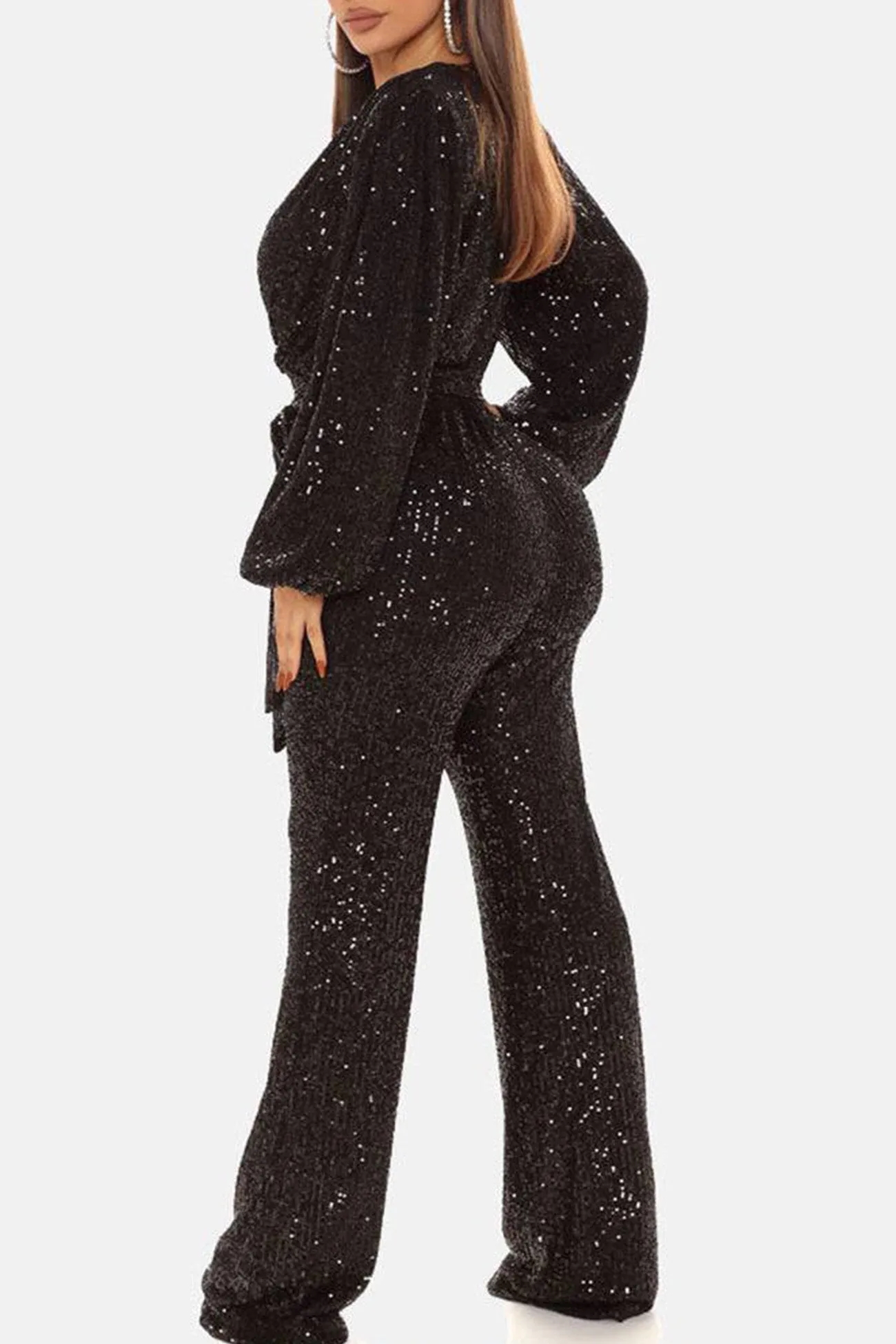 Sequin V Neck Strappy Jumpsuits