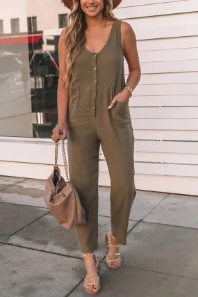 Single-breasted High Waist Sleeveless Jumpsuits