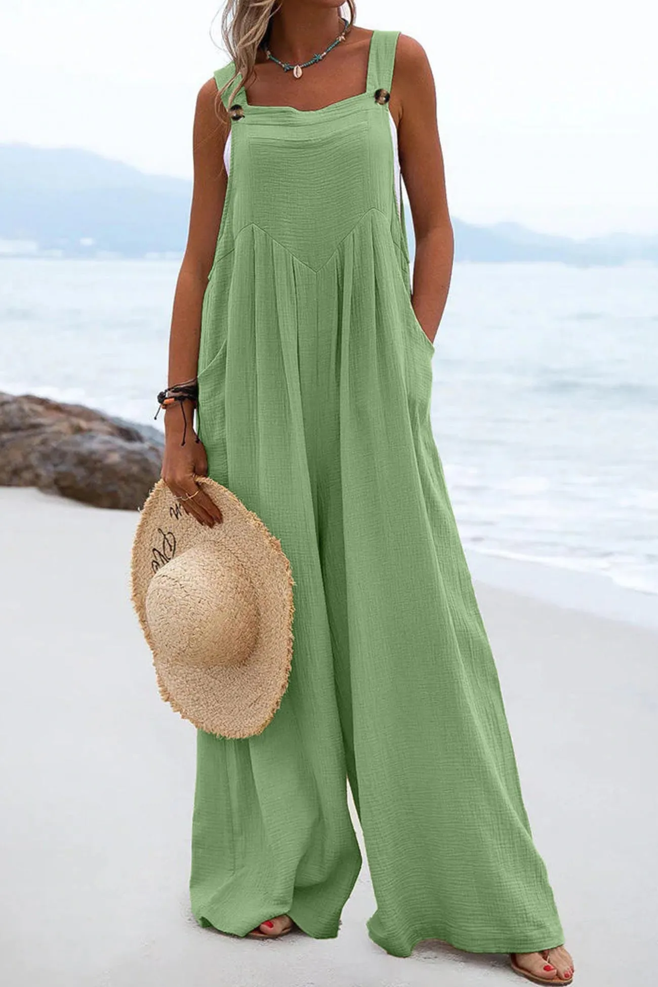 Sleeveless Button-down Jumpsuits