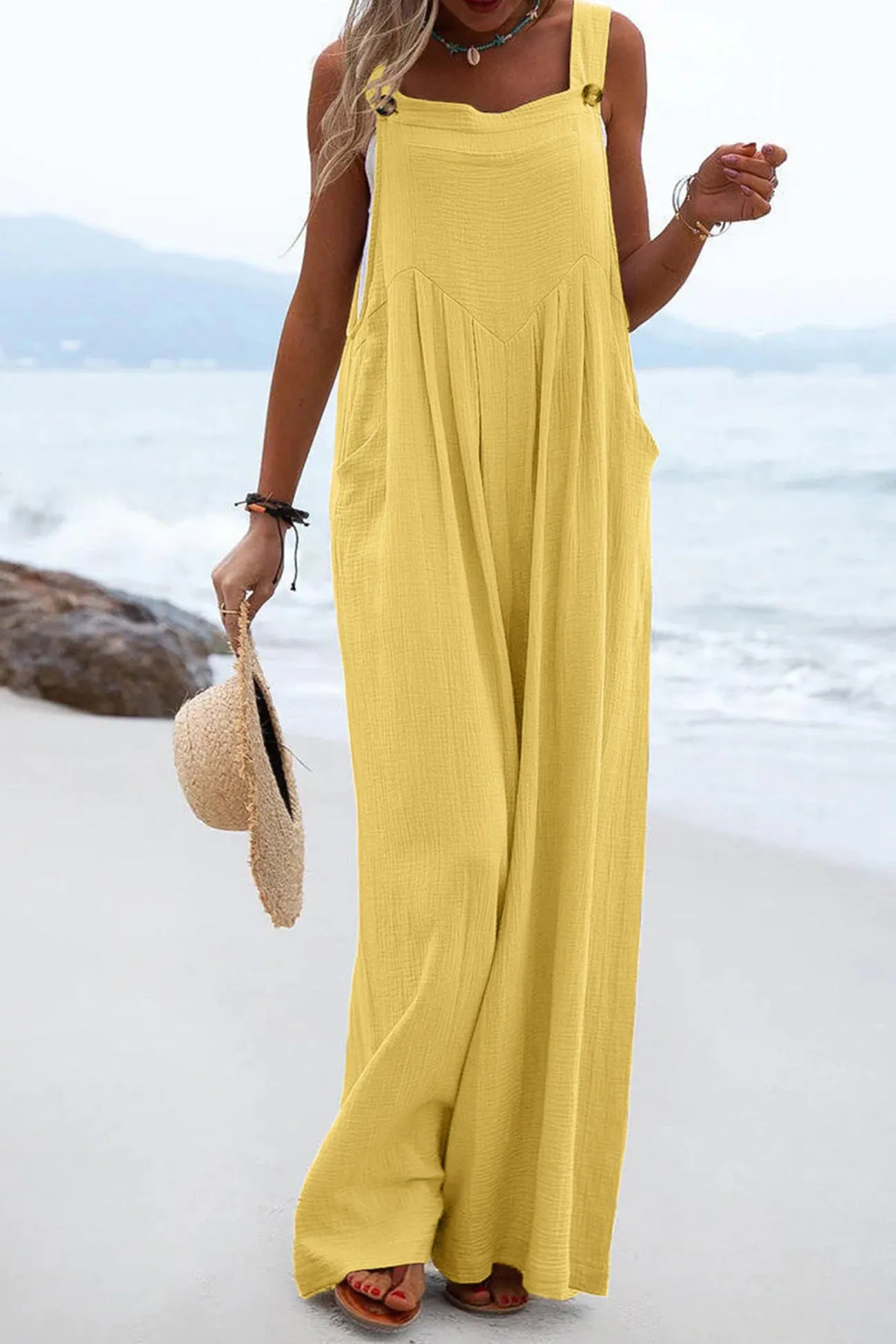 Sleeveless Button-down Jumpsuits