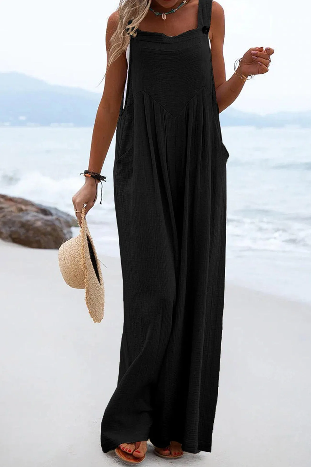 Sleeveless Button-down Jumpsuits