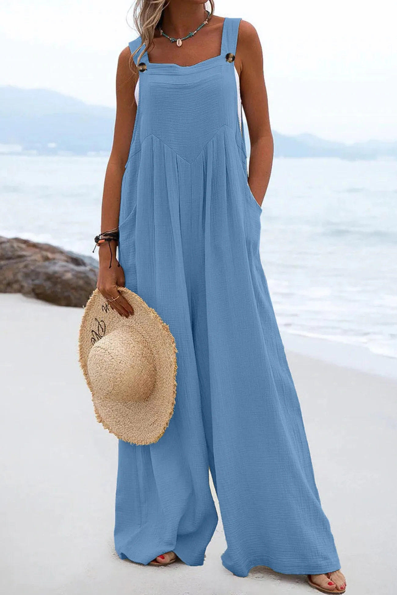 Sleeveless Button-down Jumpsuits