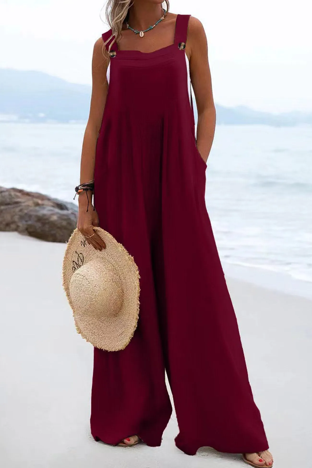 Sleeveless Button-down Jumpsuits