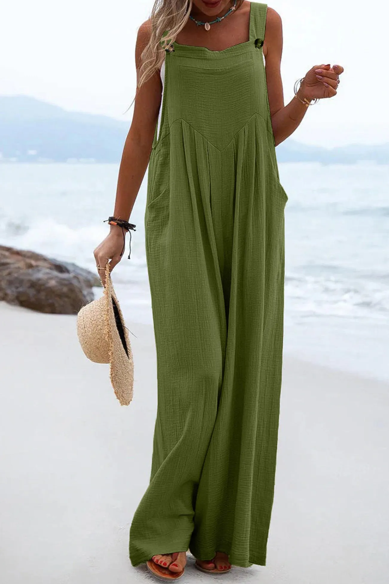 Sleeveless Button-down Jumpsuits