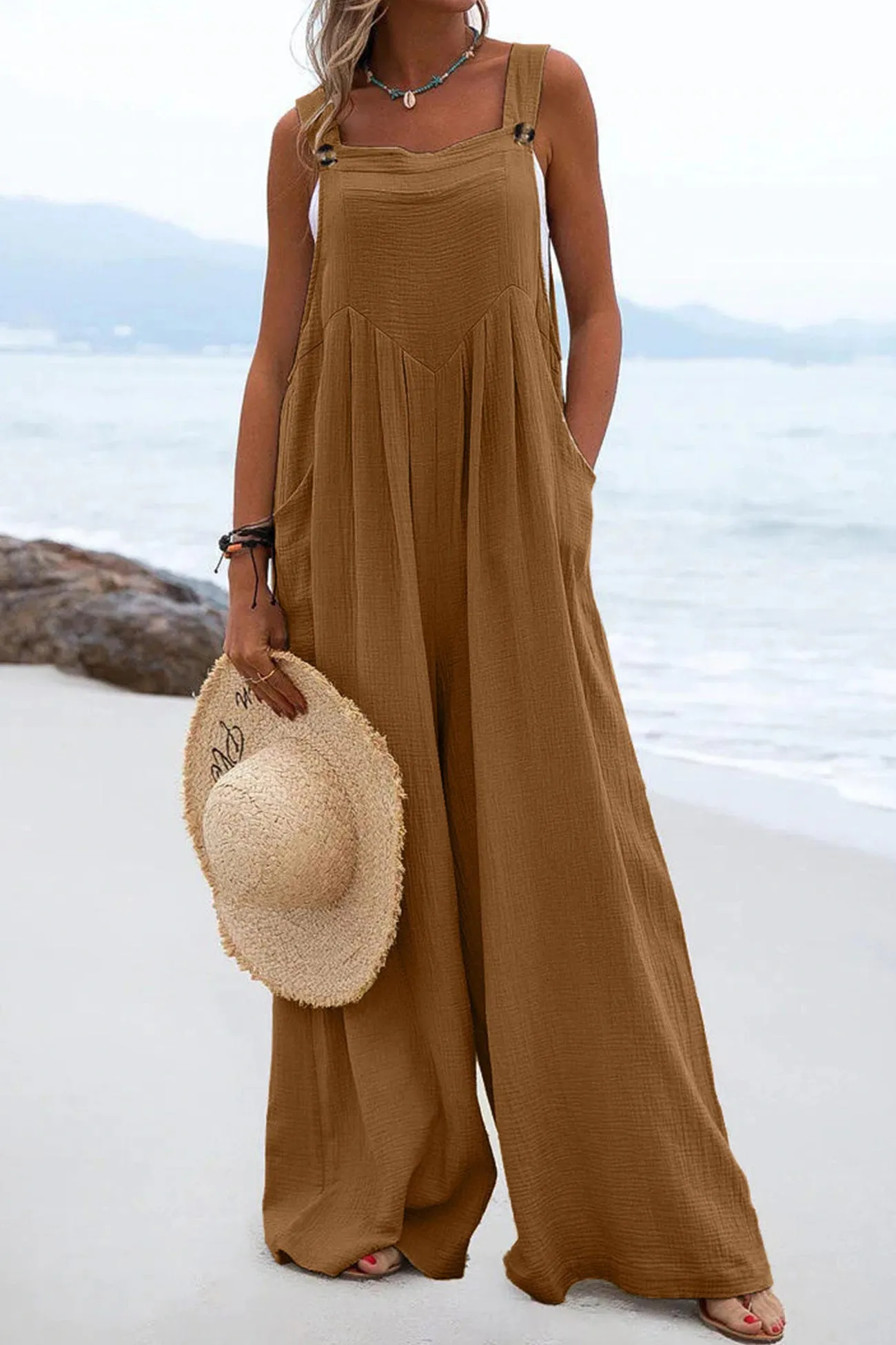 Sleeveless Button-down Jumpsuits