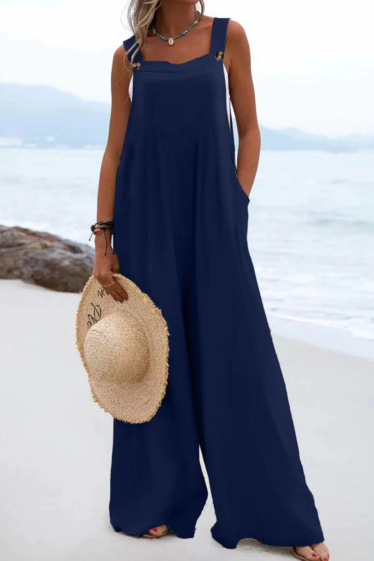 Sleeveless Button-down Jumpsuits