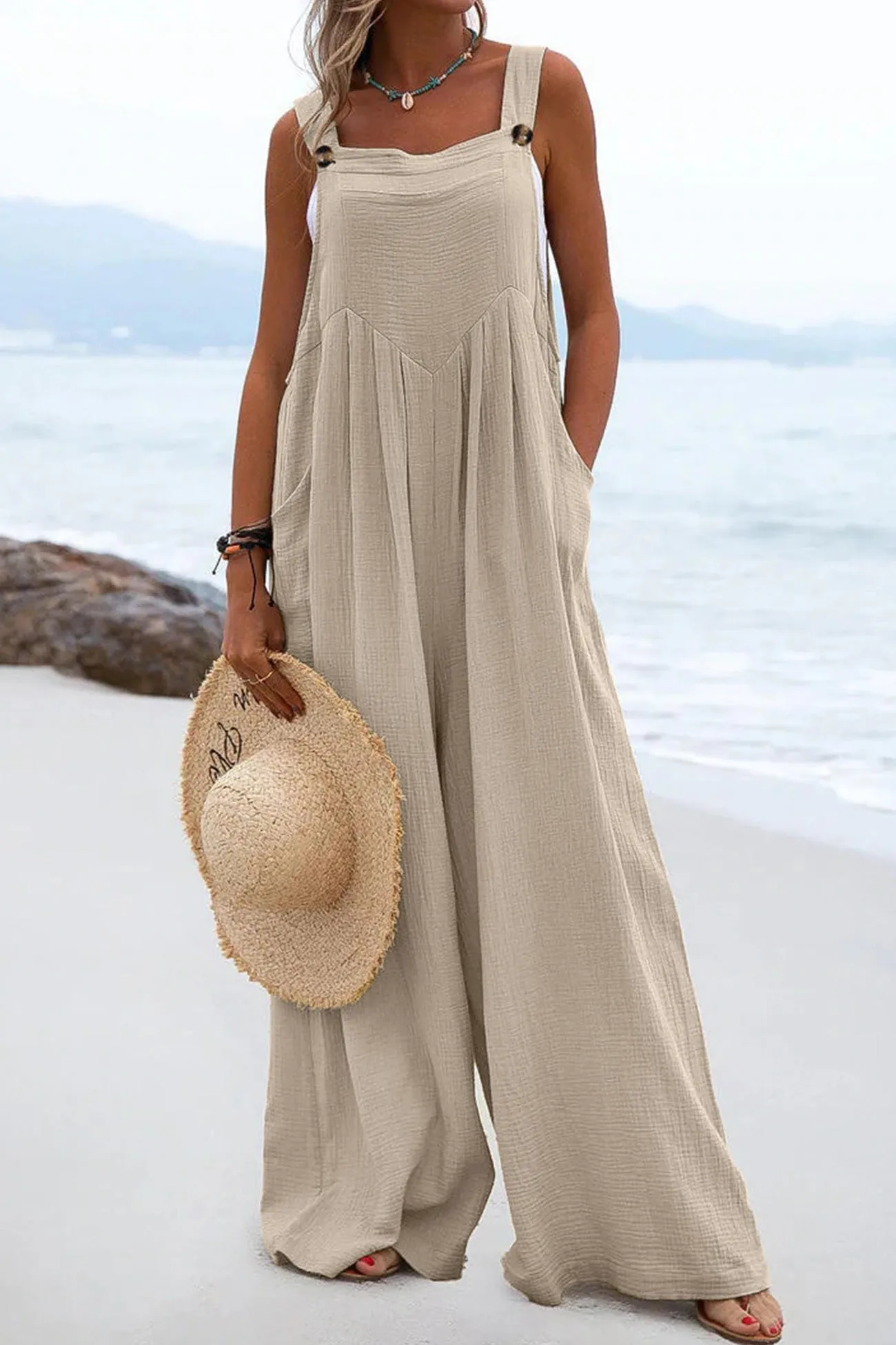 Sleeveless Button-down Jumpsuits