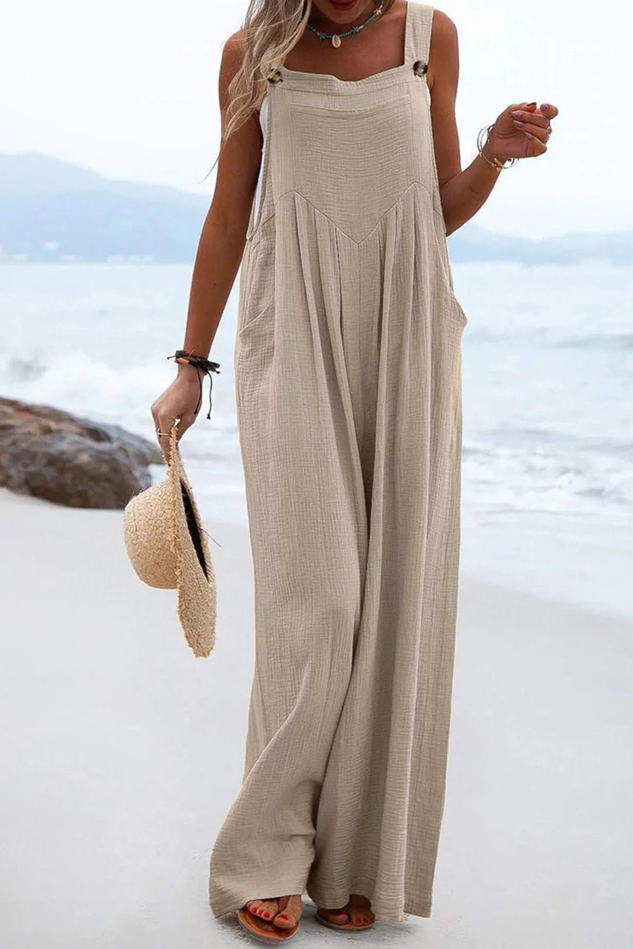 Sleeveless Button-down Jumpsuits