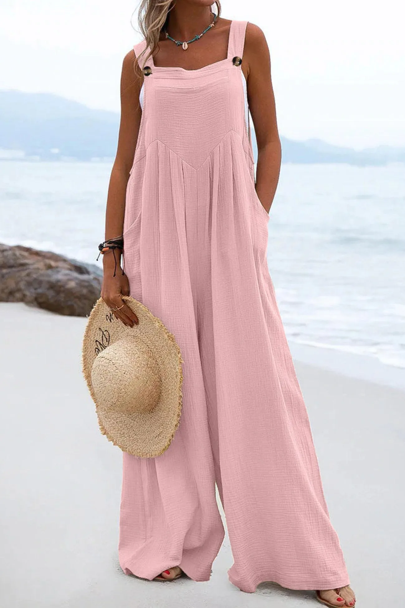 Sleeveless Button-down Jumpsuits