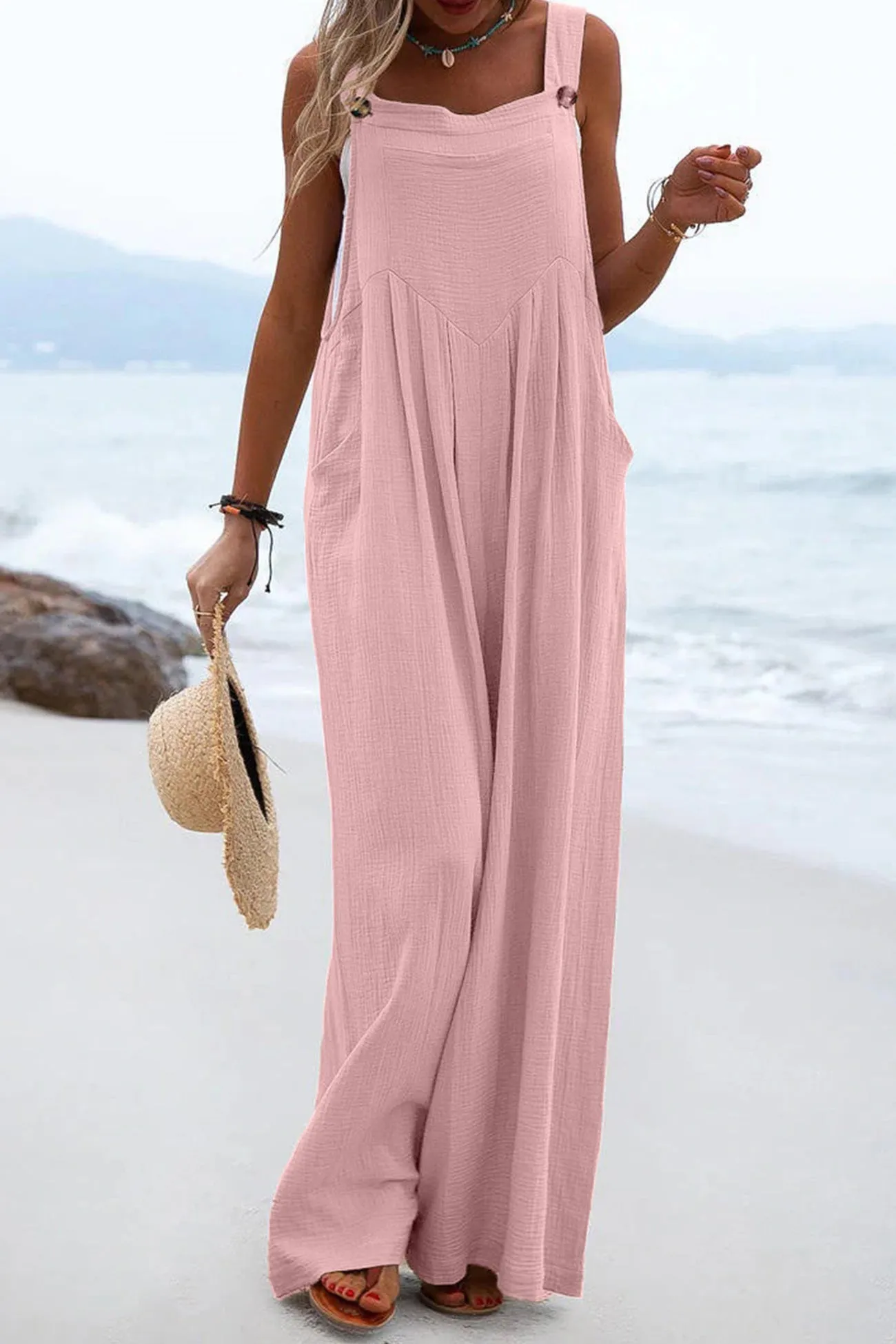 Sleeveless Button-down Jumpsuits