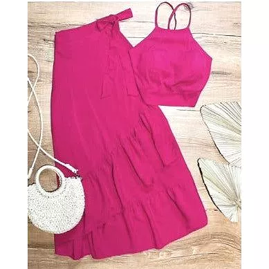 Sleeveless Top and Bottom Pleated Skirt Set