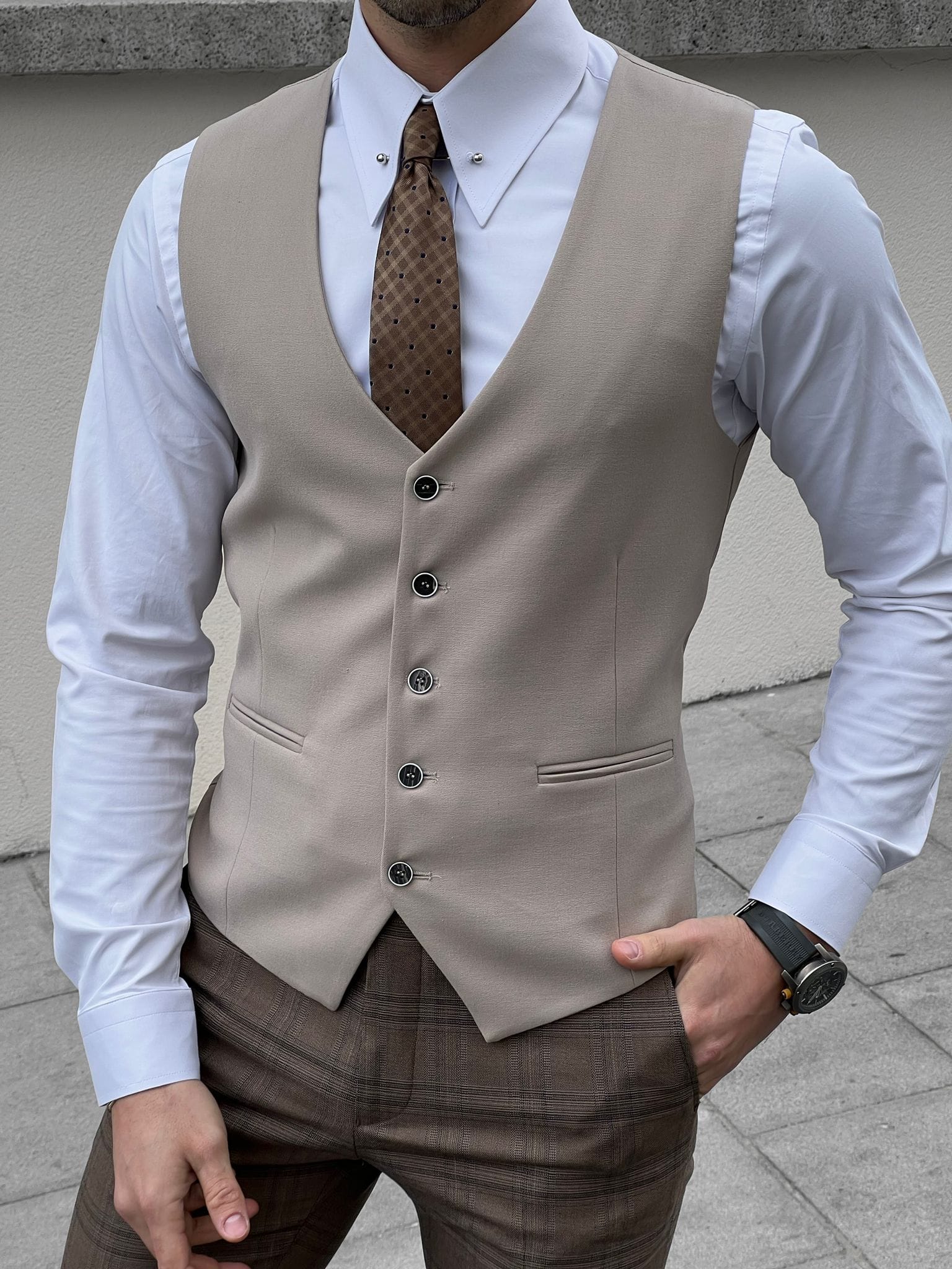 Slim Fit Wool Beige Men’s Waistcoat