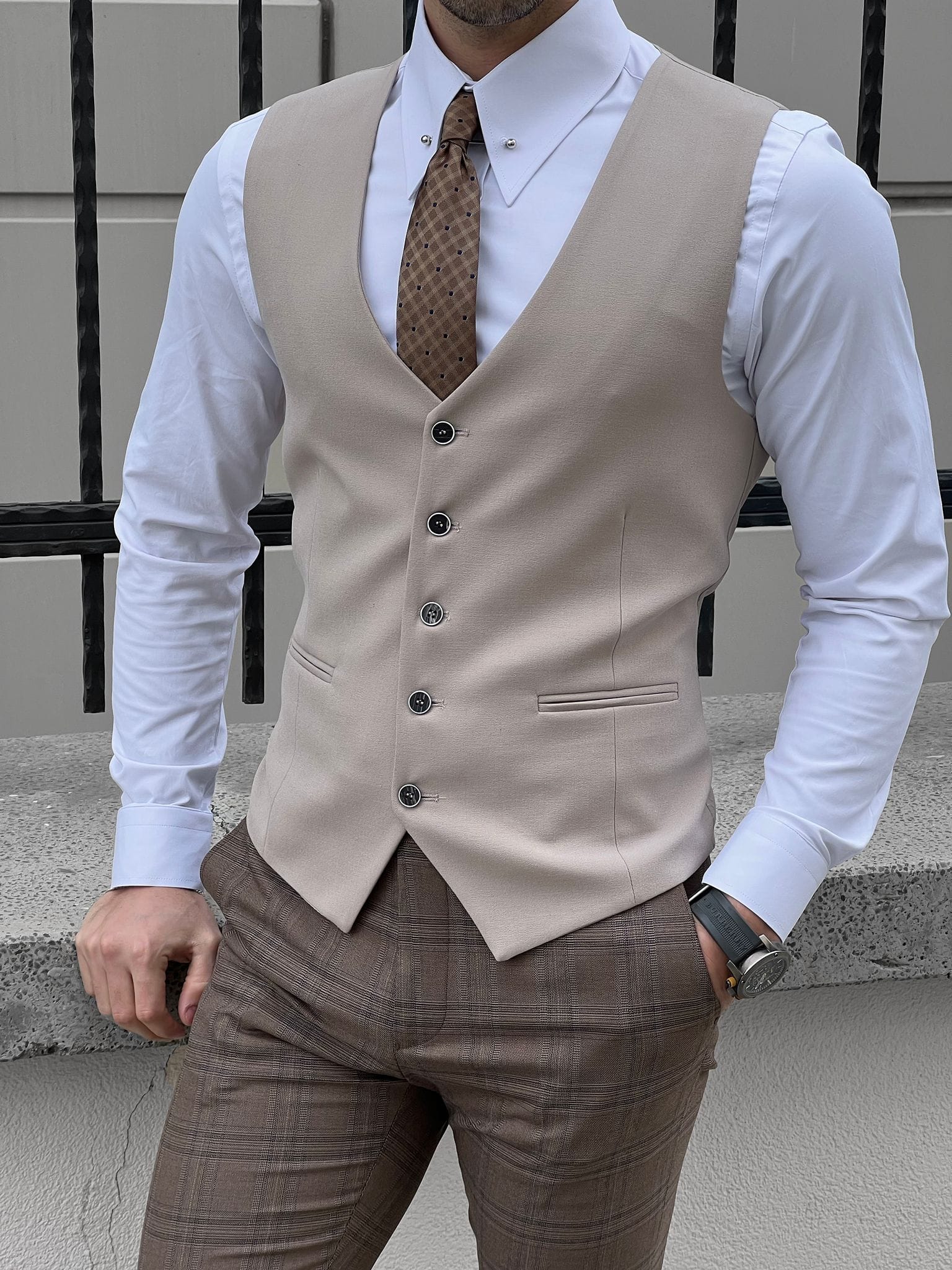 Slim Fit Wool Beige Men’s Waistcoat