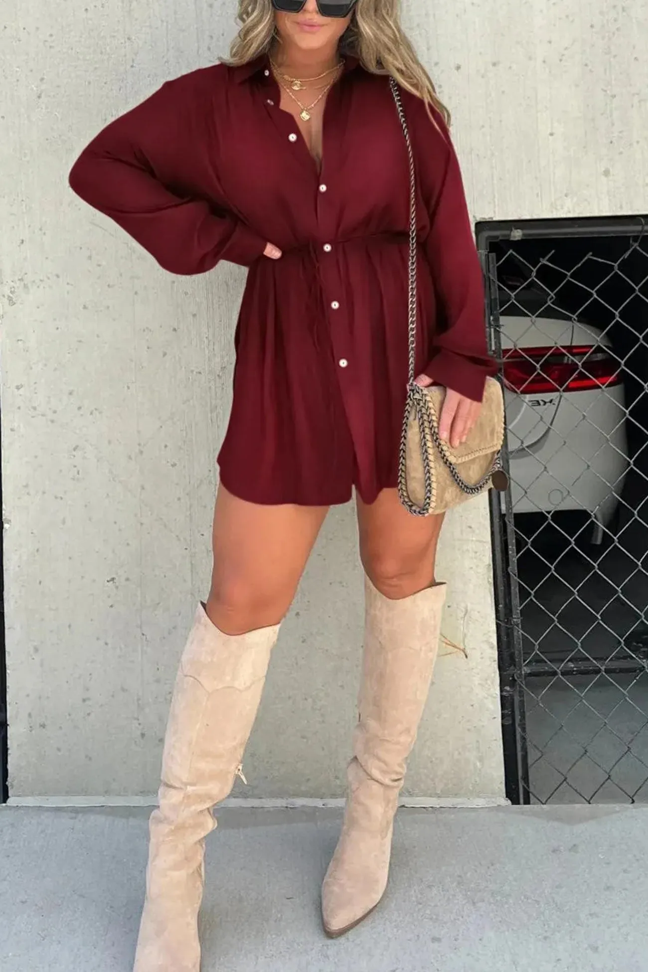 Solid Fake Two-piece Blouse Rompers