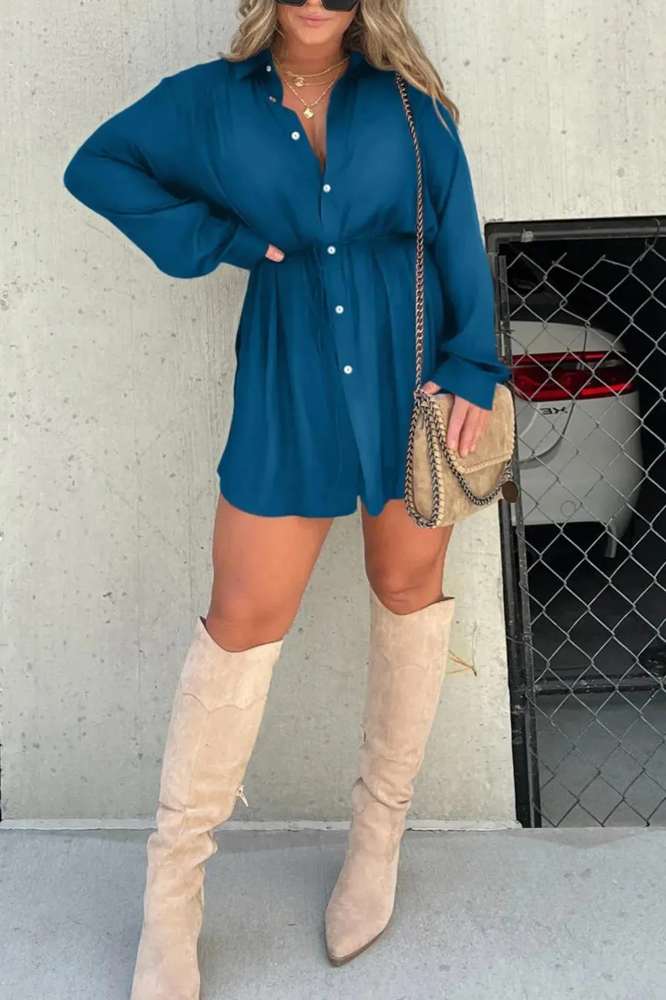 Solid Fake Two-piece Blouse Rompers