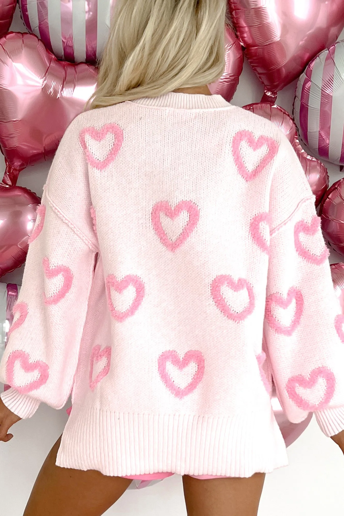 Straight From The Heart Textured Heart Sweater (Pink)