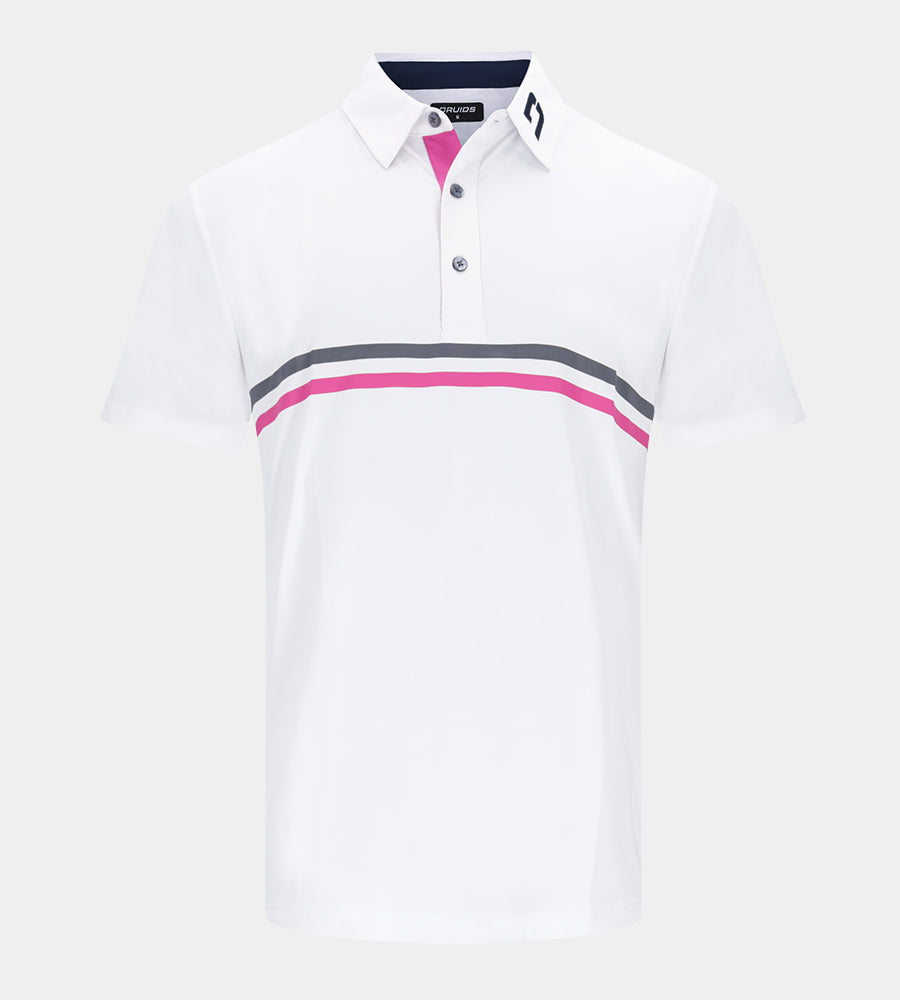 STRIPE PERFORMANCE POLO - WHITE/NAVY