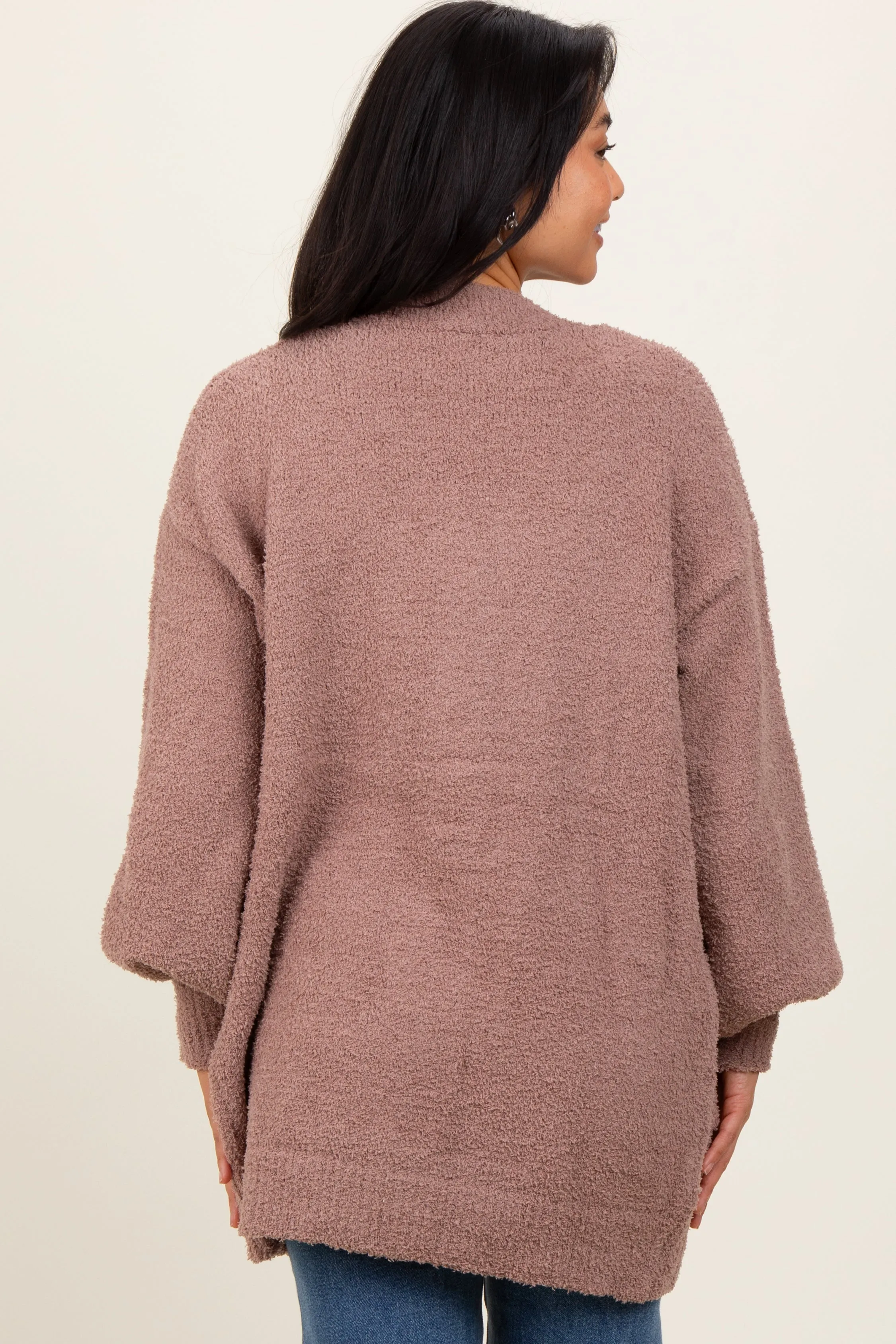 Taupe Fuzzy Knit Oversized Button Up Cardigan