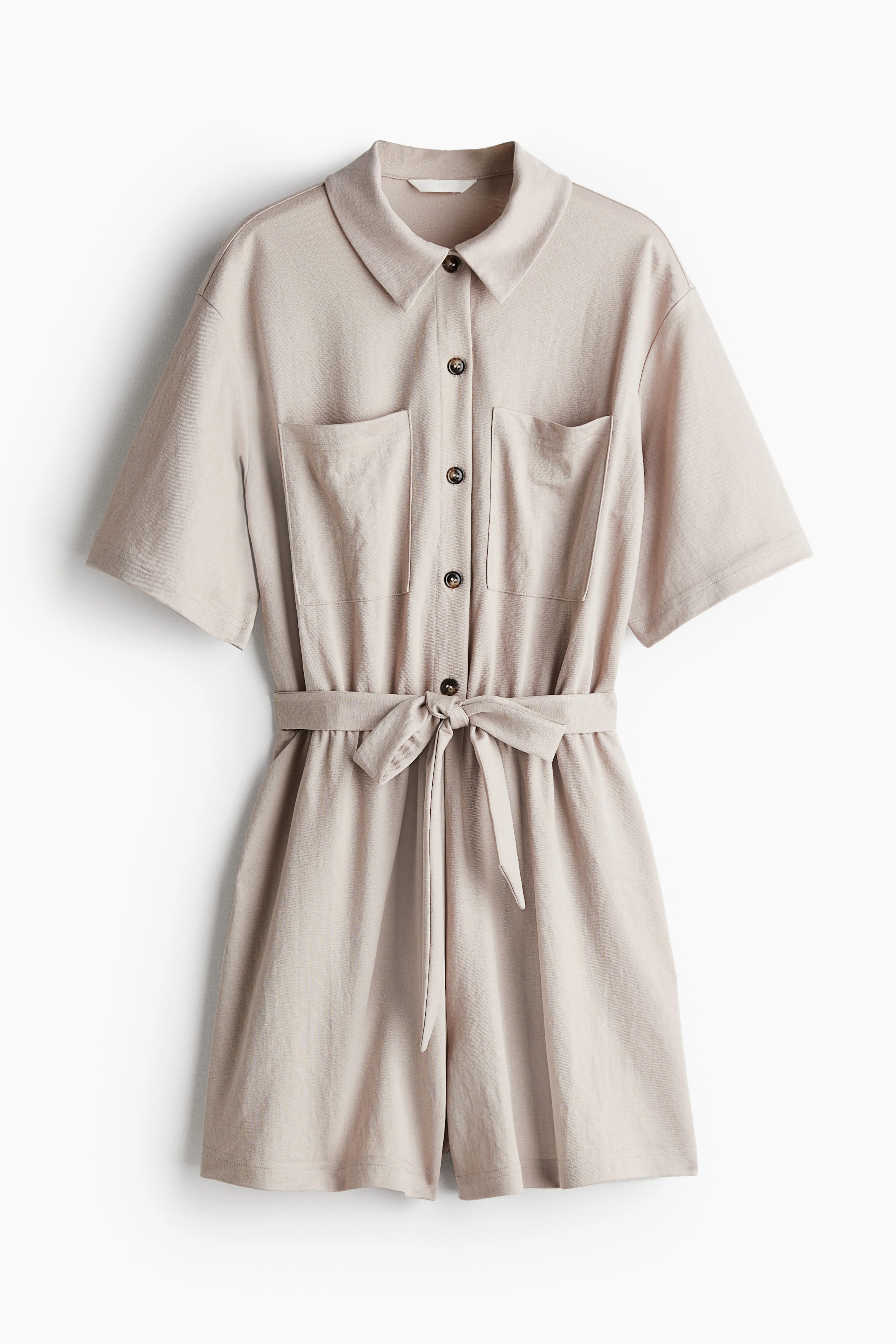 Textured jersey playsuit - Short sleeve - Short - Light beige - Ladies | H&M GB