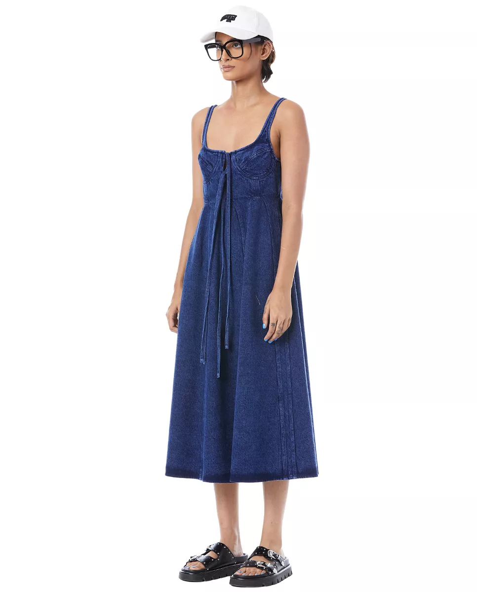 Tie Up Midi Dress Blue