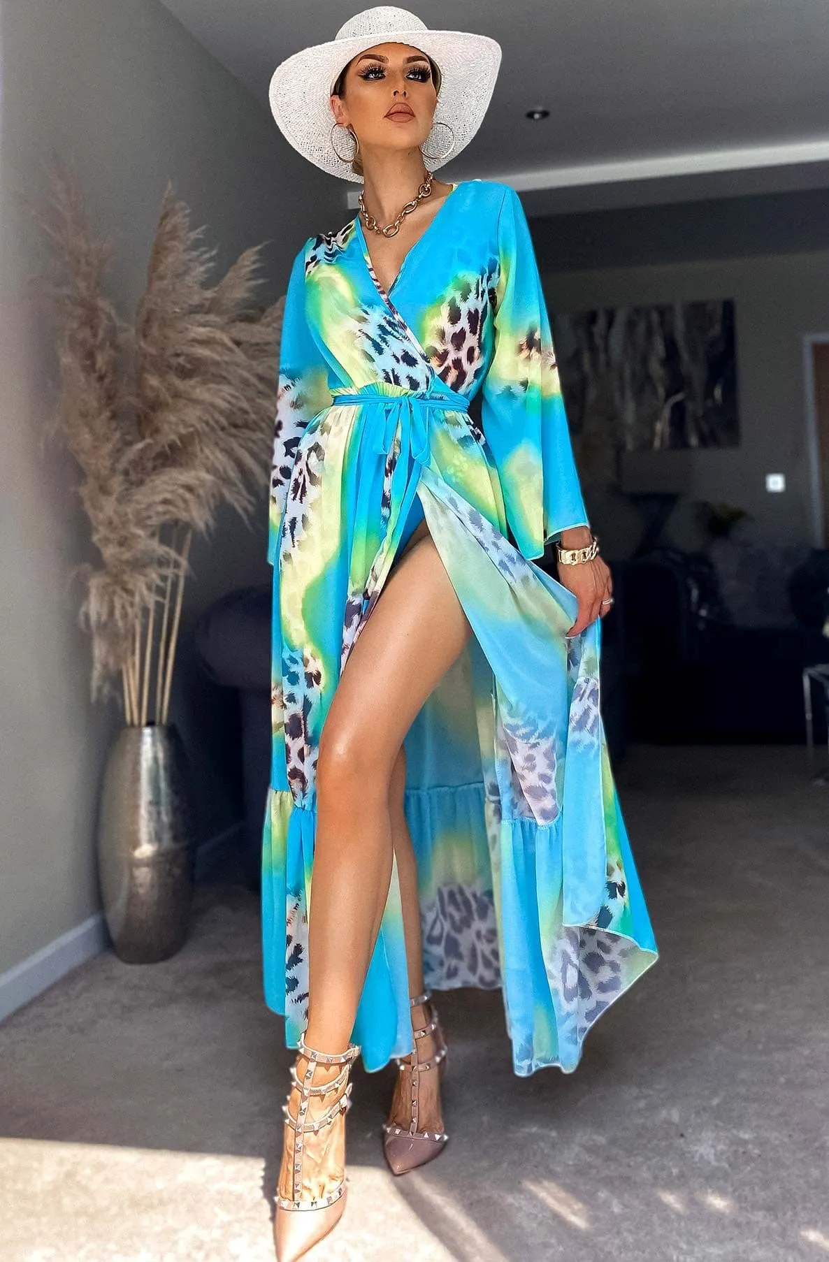 Turquoise Ivanna Beach Cover Up Maxi Wrap Dress