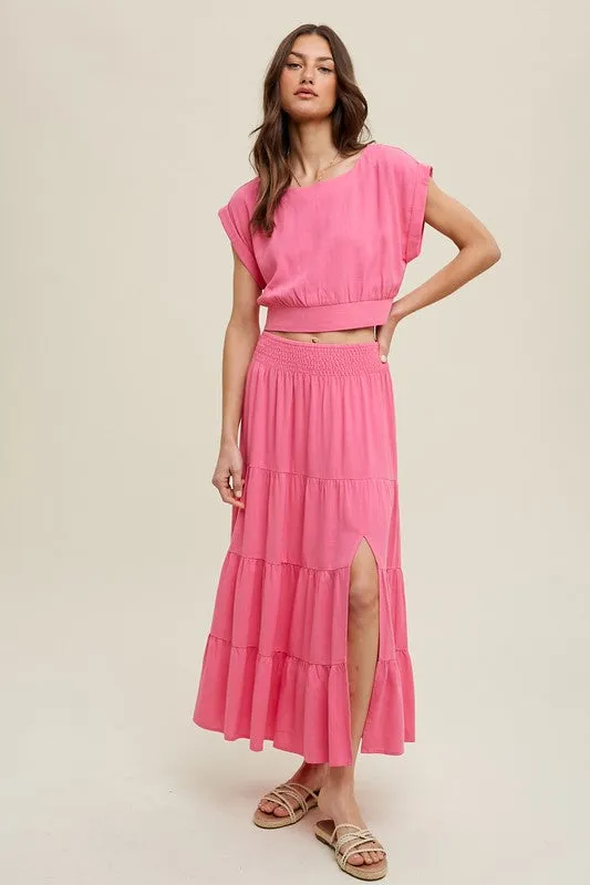 Two Piece Linen Top & Skirt Set