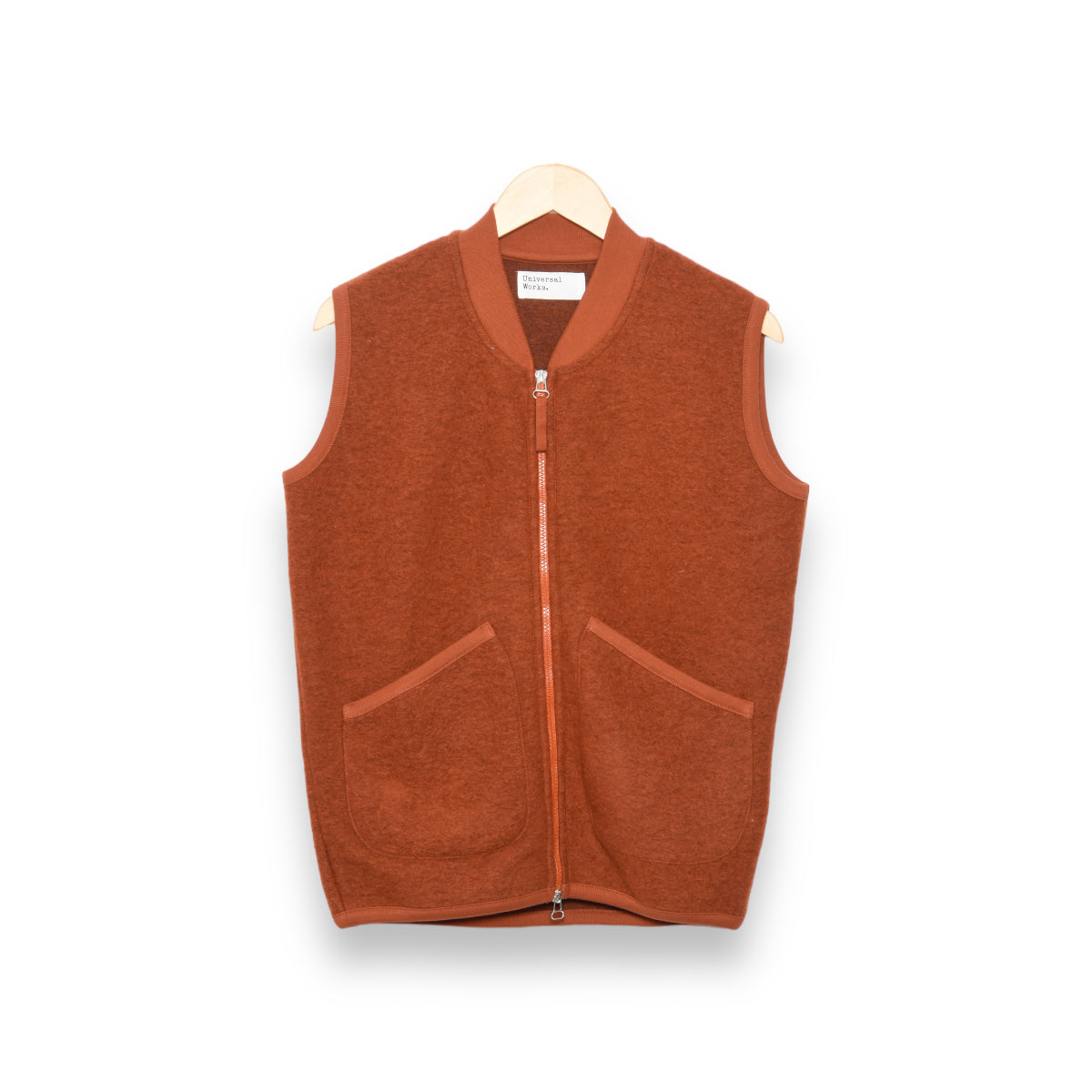 Universal Works Zip Waistcoat 29711 Wool Fleece orange