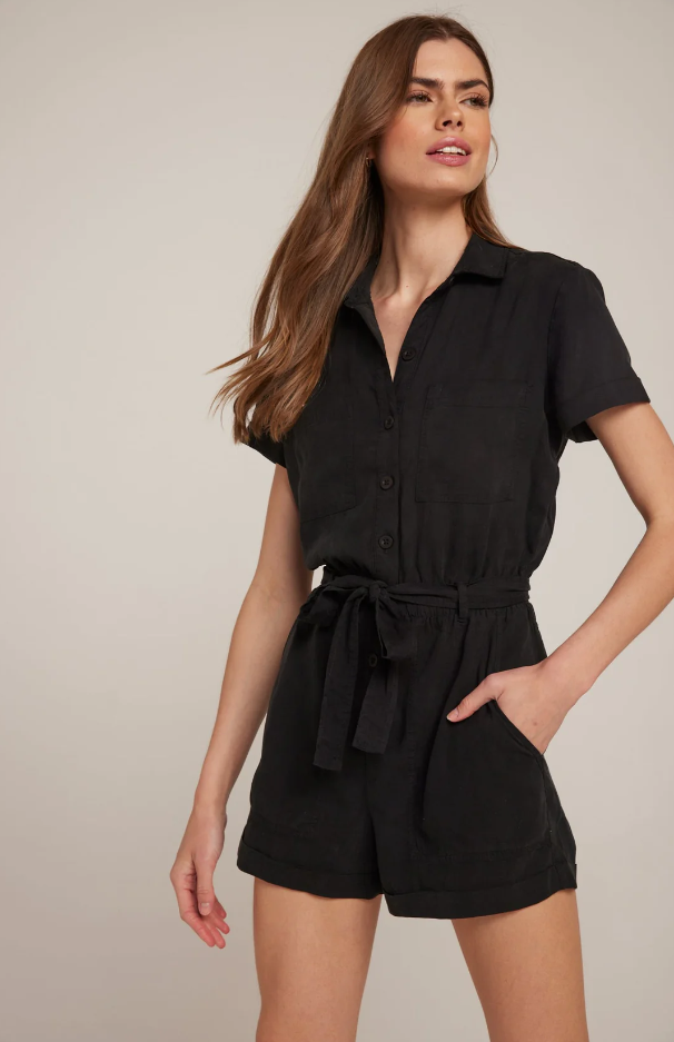 Vintage Black Rolled Hem Utility Romper