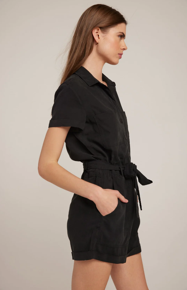 Vintage Black Rolled Hem Utility Romper