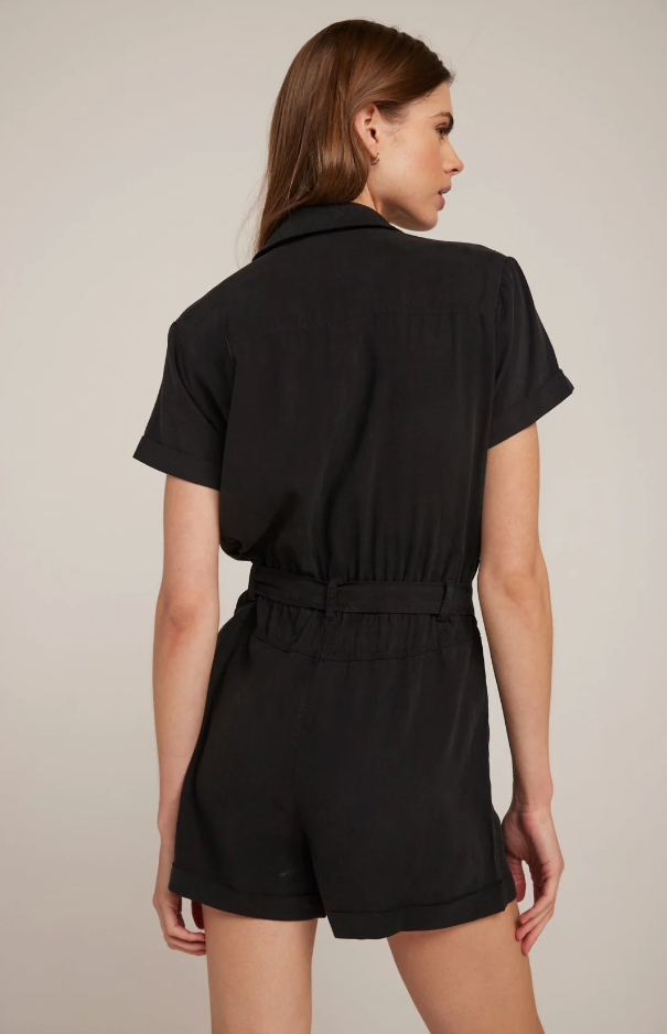 Vintage Black Rolled Hem Utility Romper