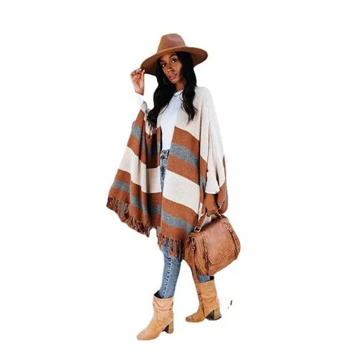 Women's Coat Long Sleeve Sweaters & Cardigans Tassel Rib-knit Vintage Style Vacation Stripe