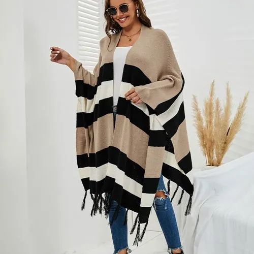 Women's Coat Long Sleeve Sweaters & Cardigans Tassel Rib-knit Vintage Style Vacation Stripe