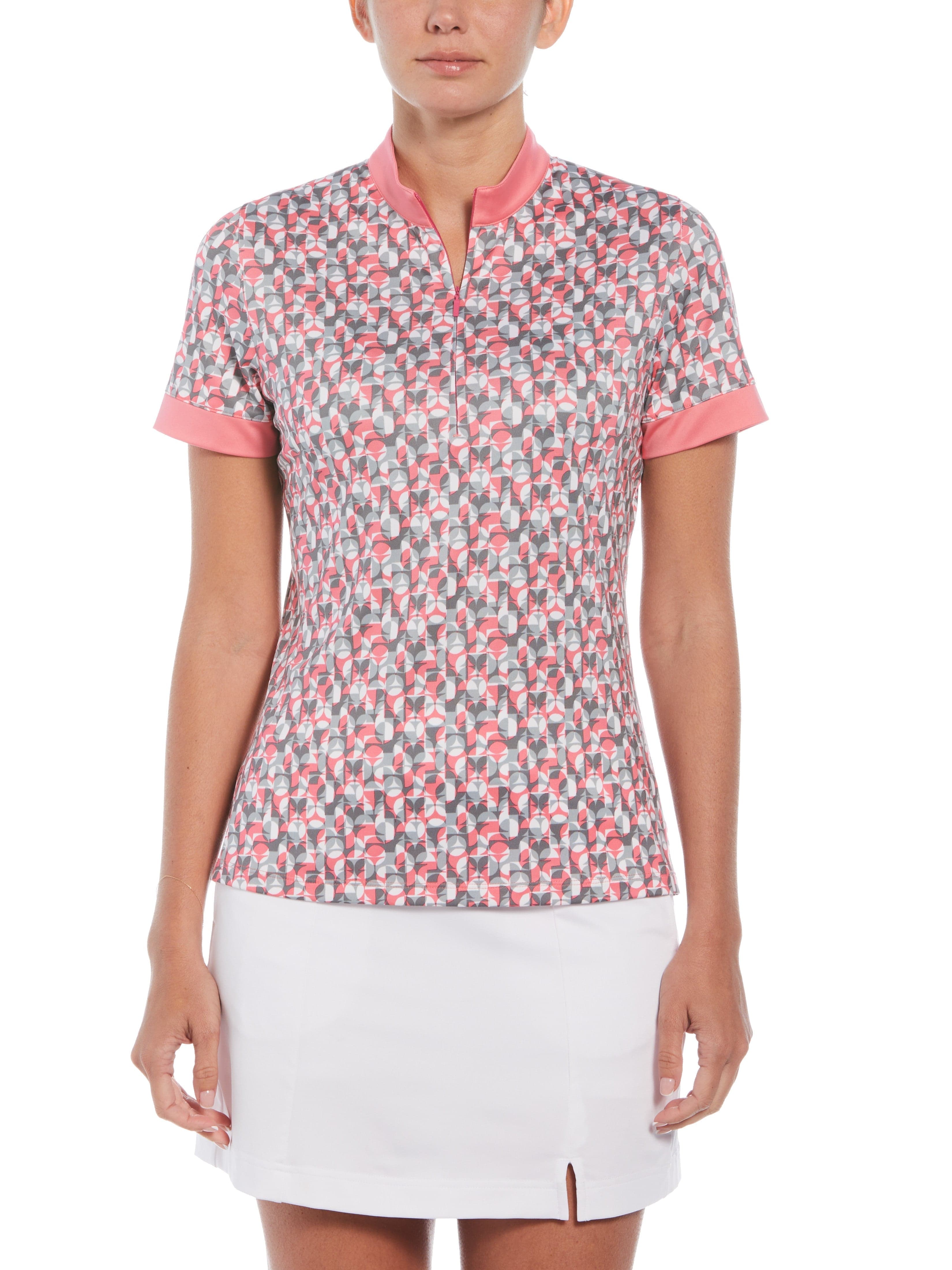 Womens Geometric Illusion Print Golf Polo with Hidden Zipper