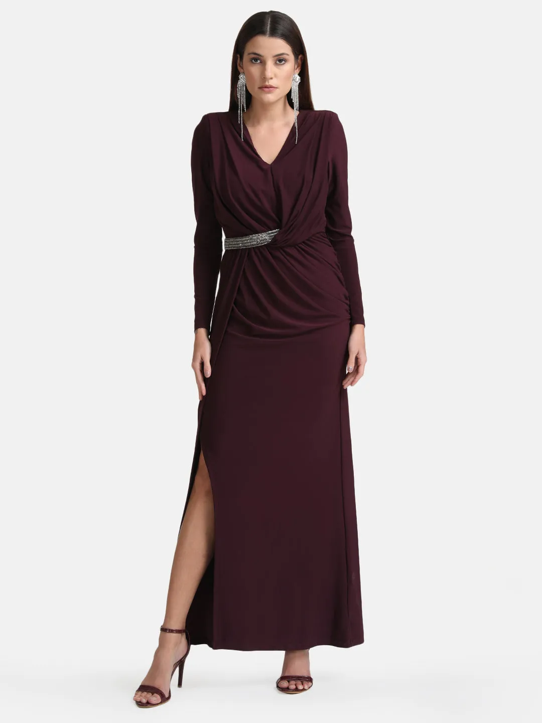 Wrap Maxi Dress With Embellished Waist